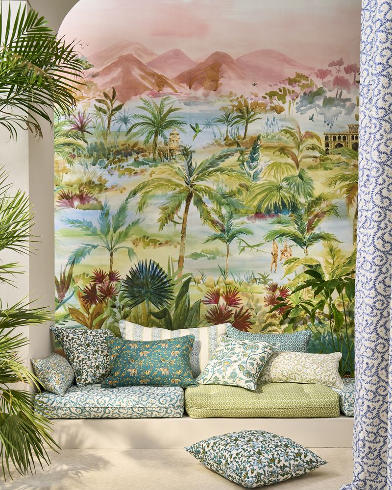 Kerala Mural Teal - W0239/01 wallpaper Clarke & Clarke