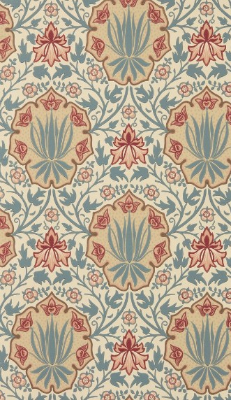 Iris & Rose Indigo/Crimson - MUNW217566 wallpaper Morris & Co