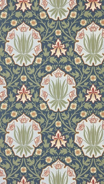 Iris & Rose Indigo/Thyme - MUNW217568 wallpaper Morris & Co