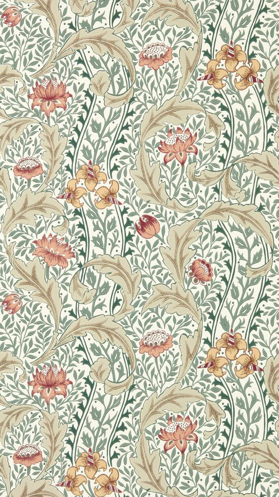 Wild Tulip & Vine Coral/Teal - MUNW217578 wallpaper Morris & Co