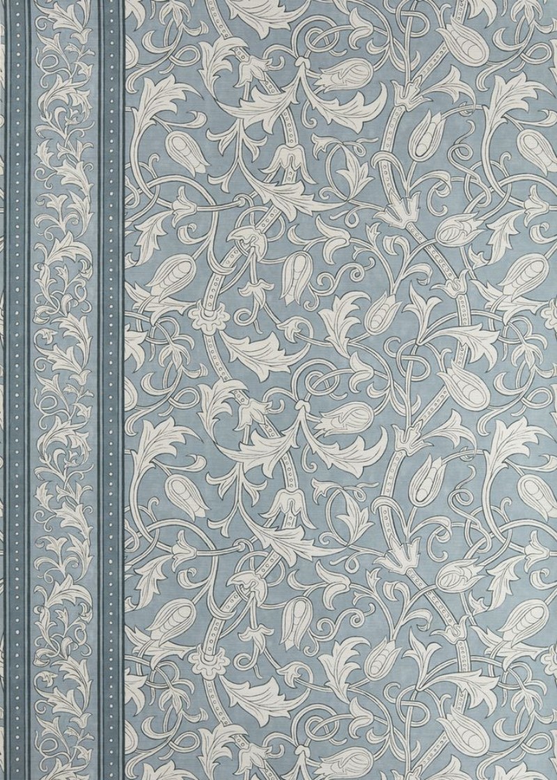 Etched Scrolling Tulip Faded Indigo - MUNW217604 wallpaper Morris & Co