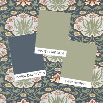 Iris & Rose Indigo/Thyme - MUNW217568 wallpaper Morris & Co