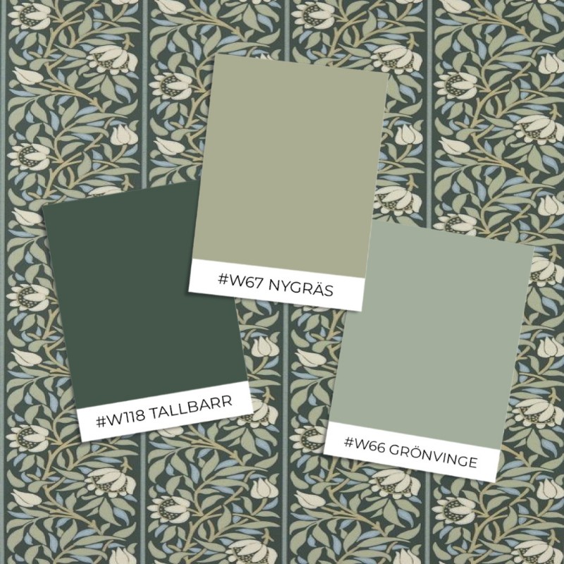 Peony Trellis Bayleaf/Slate - MUNW217571 wallpaper Morris & Co