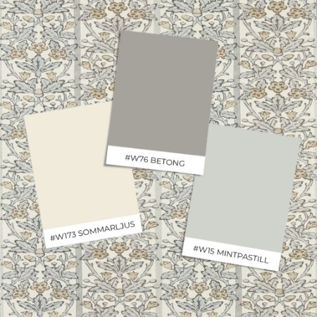 Oak & Blossom Mineral Blue/Linen - MUNW217591 wallpaper Morris & Co