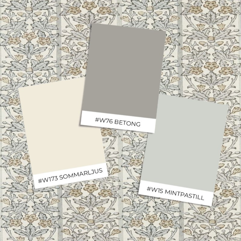 Oak & Blossom Mineral Blue/Linen - MUNW217591 wallpaper Morris & Co