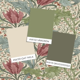 Lent Lily Plum/Bayleaf - MUNW217596 wallpaper Morris & Co