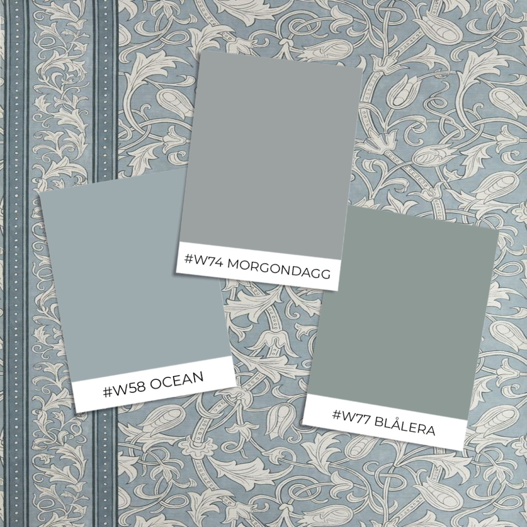Etched Scrolling Tulip Faded Indigo - MUNW217604 wallpaper Morris & Co