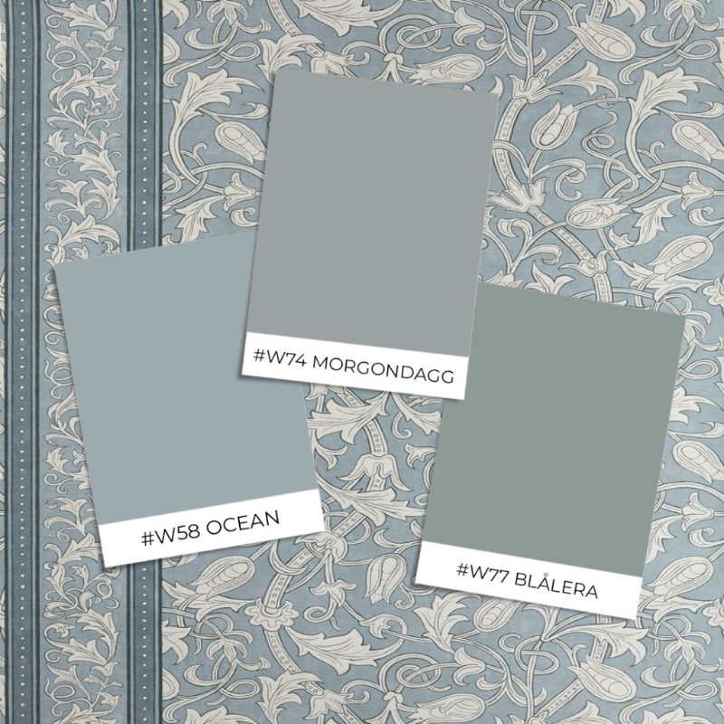 Etched Scrolling Tulip Faded Indigo - MUNW217604 wallpaper Morris & Co