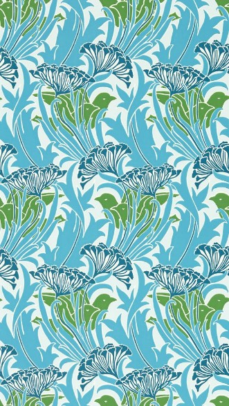 Laceflower Garden Green/Lagoon - MVOW217355 wallpaper Morris & Co