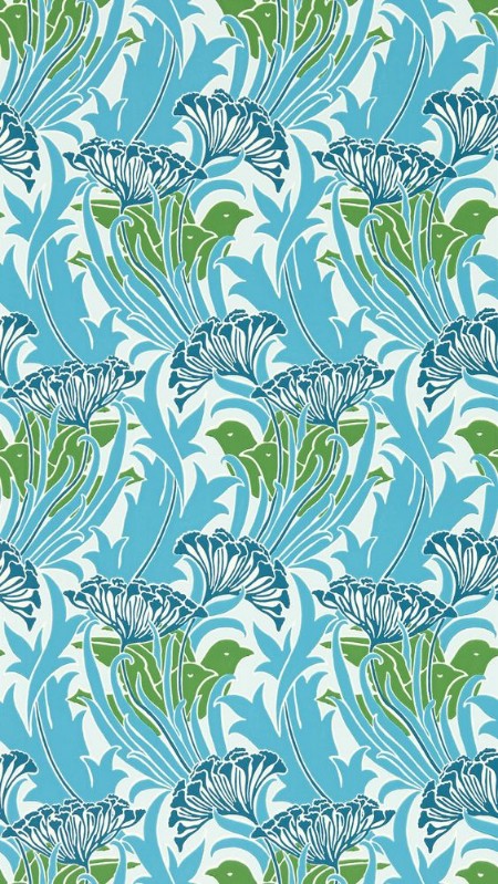 Laceflower Garden Green/Lagoon - MVOW217355 wallpaper Morris & Co