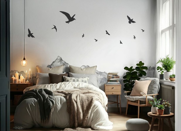 Flying birds over mountains photowallpaper Wallpassion