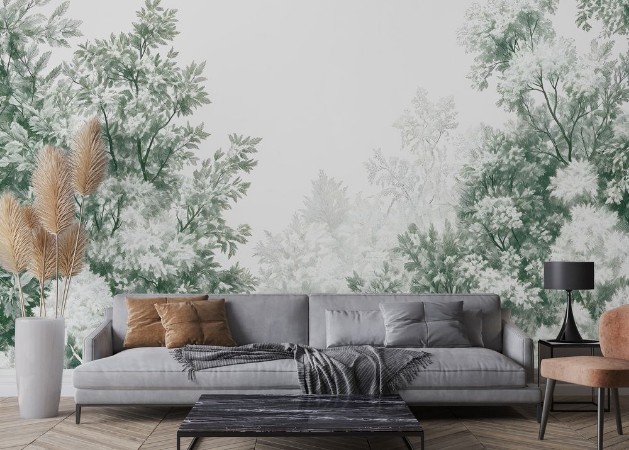 Trees and bushes in green photowallpaper Wallpassion