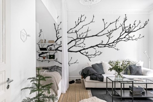 Branch in black and white photowallpaper Wallpassion