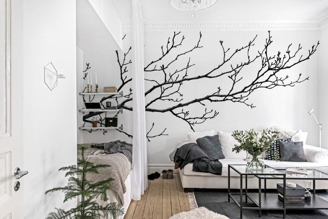 Branch in black and white photowallpaper Wallpassion