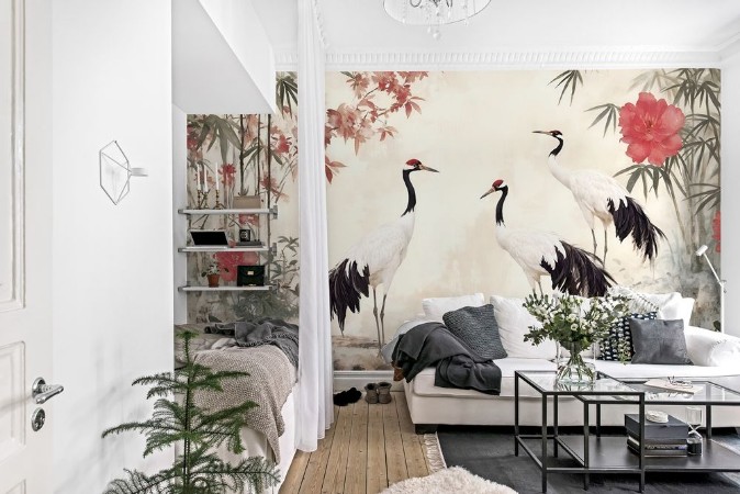 Cranes in forest photowallpaper Wallpassion