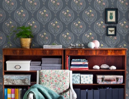 Flower bouquet in ogee Blue - 1032601-03 wallpaper Wallpassion