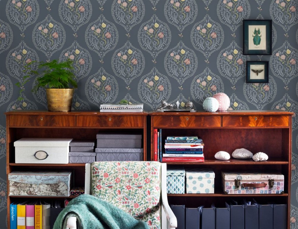 Flower bouquet in ogee Blue - 1032601-03 wallpaper Wallpassion