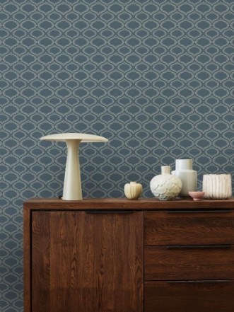 Ogee and Roses in Blue - 1033401-01 wallpaper Wallpassion