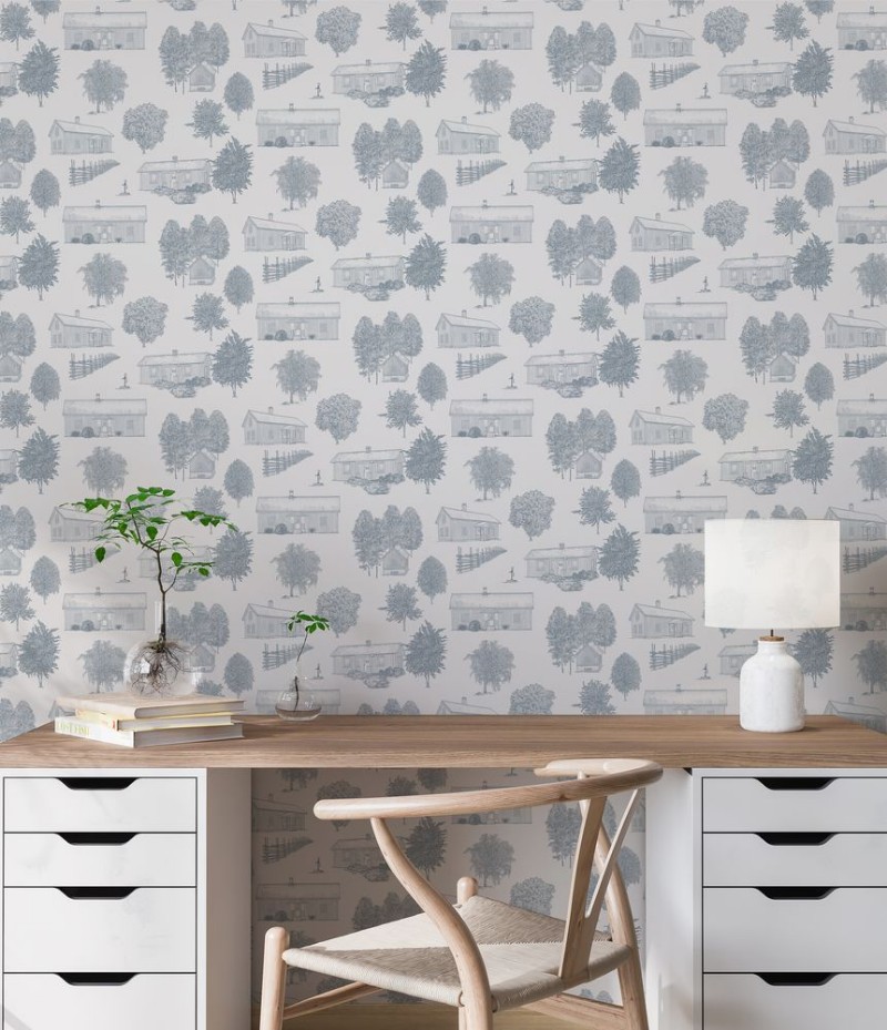 Summer Houses Toile de Jouy Grey - 1035301-01 wallpaper Wallpassion