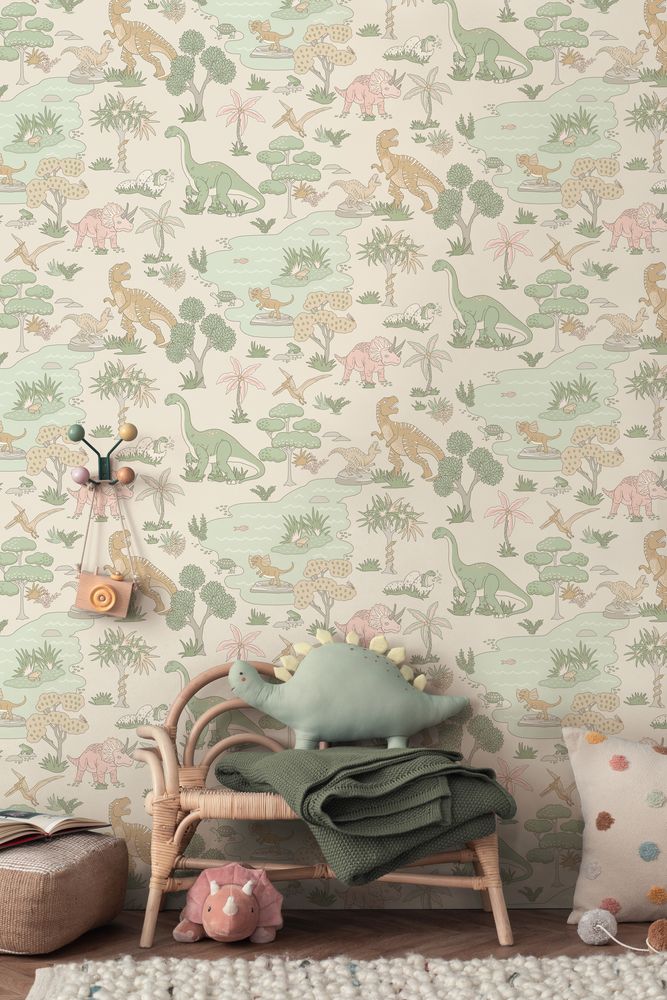 Dino Zoo Pink/Sage - 14013 wallpaper Holden Decor