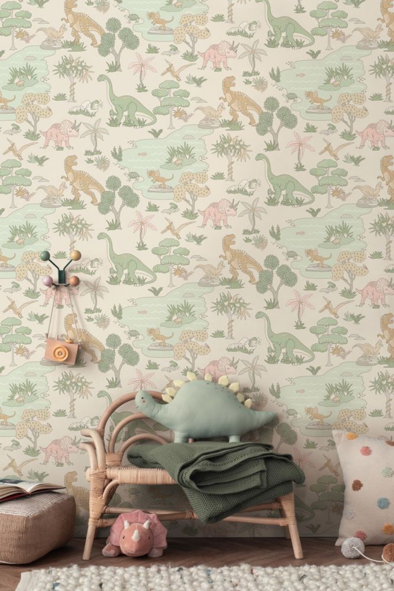 Dino Zoo Pink/Sage - 14013 wallpaper Holden Decor