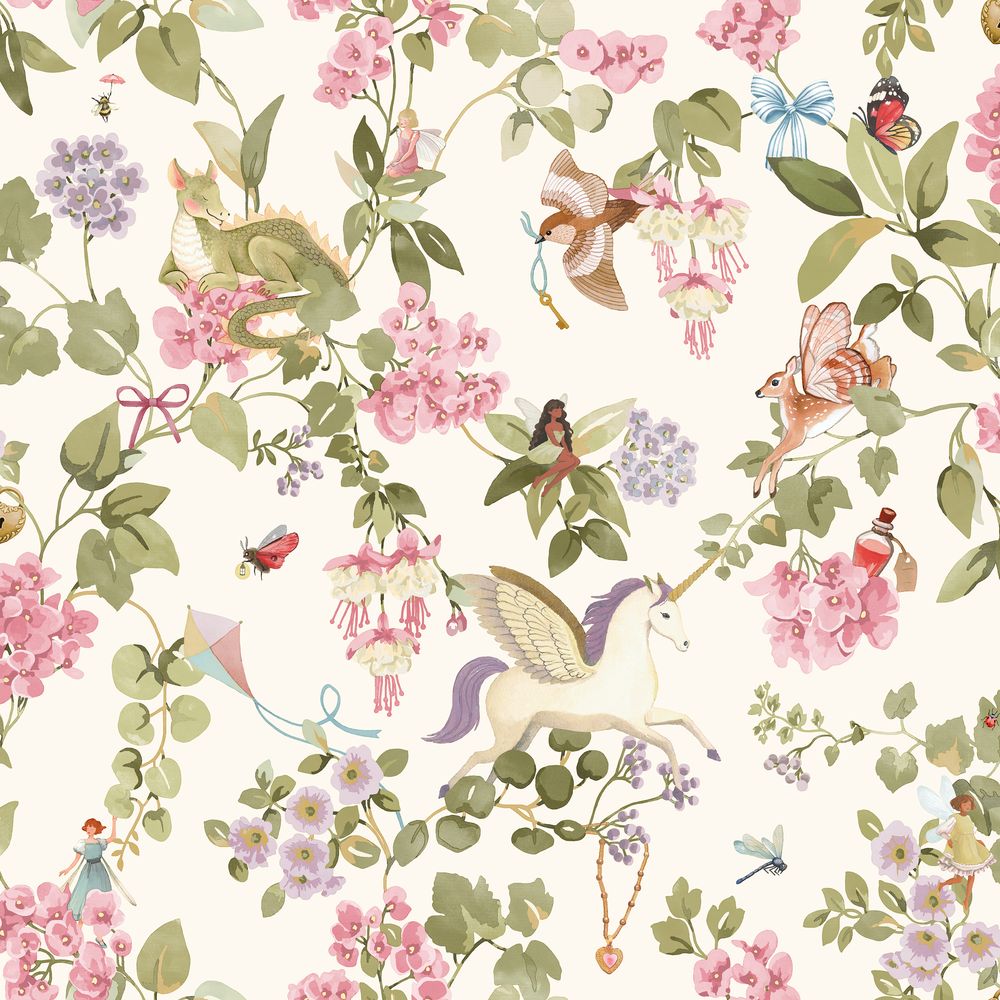 Away with the Fairies Cream/Pink - 14020 wallpaper Holden Decor