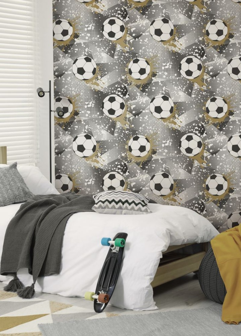 Football Frenzy Black/Gold - 14090 wallpaper Holden Decor