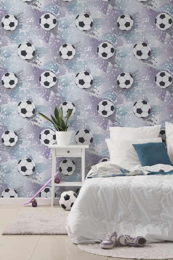Football Frenzy Lilac/Silver - 14091 wallpaper Holden Decor
