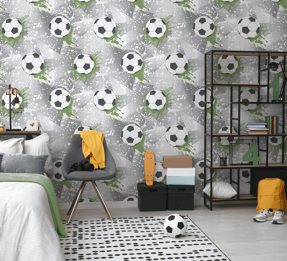 Football Frenzy Grey/Green - 14092 wallpaper Holden Decor