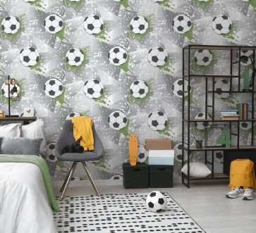 Football Frenzy Grey/Green - 14092 wallpaper Holden Decor