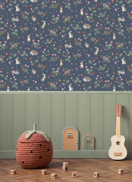 Bunnies & Berries Navy - 14142 wallpaper Holden Decor