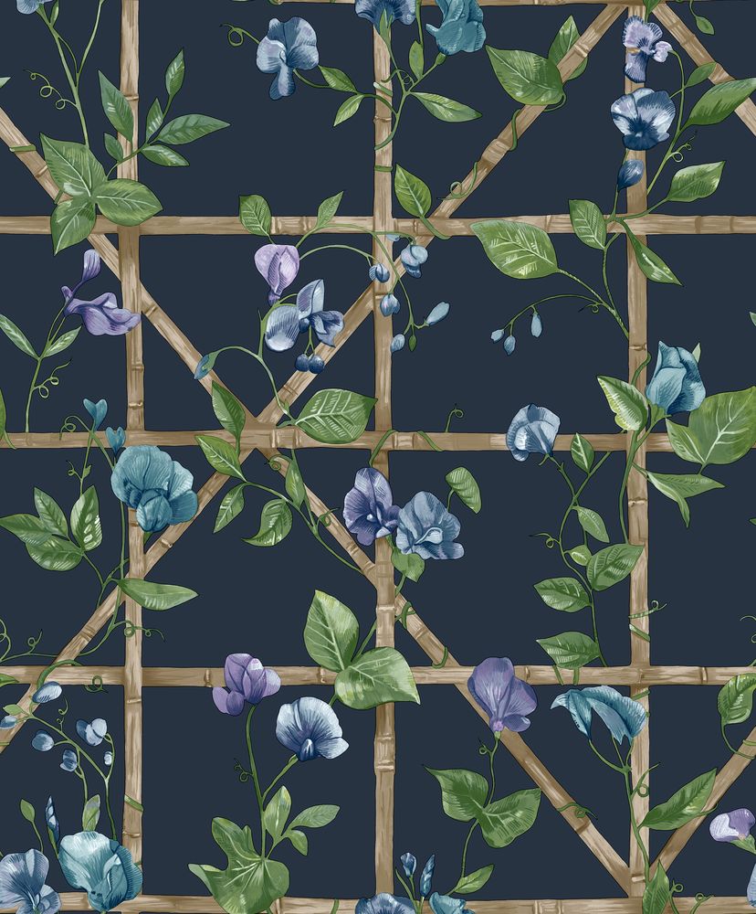 Trailing Floral Trellis Navy - 14202 wallpaper Holden Decor