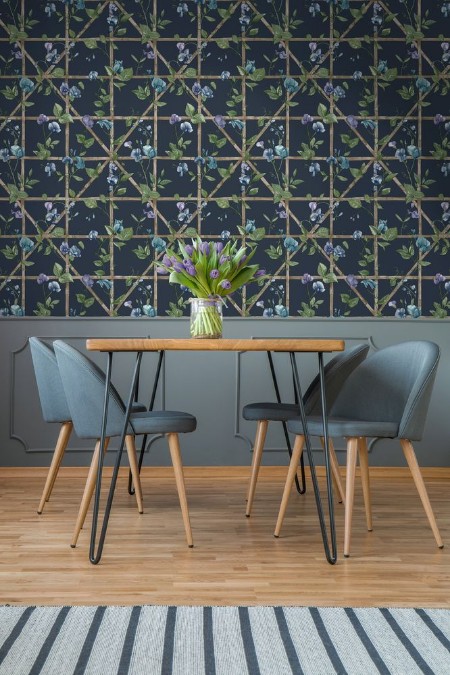 Trailing Floral Trellis Navy - 14202 wallpaper Holden Decor