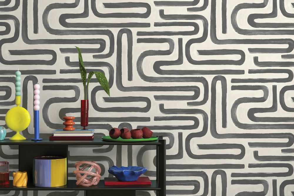 Brushed Geo Charcoal Cream - 14233 wallpaper Holden Decor
