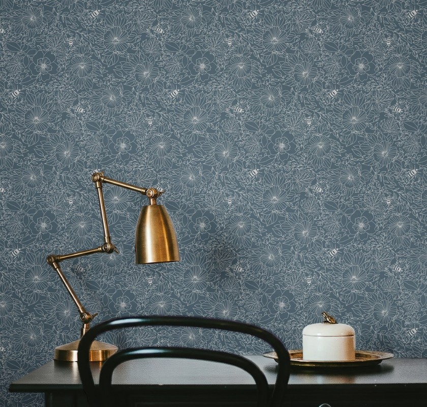 Picture of Bees and Flowers in Blue - 1032001-03