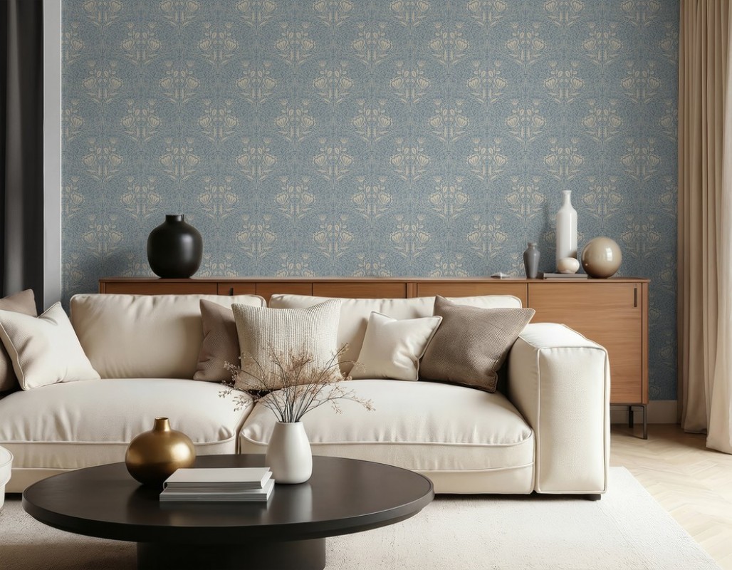 Picture of Floral Ogee cream in Blue - 1032501-01