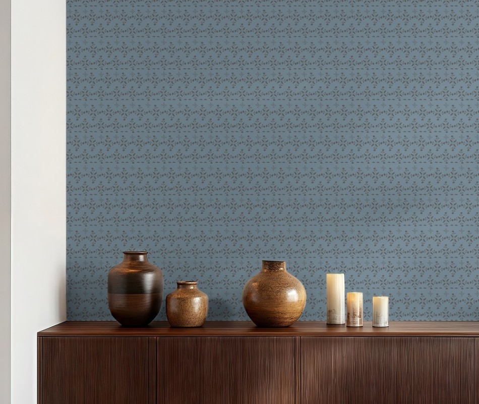 Picture of Leaves and round sprigs in Blue - 1032901-03