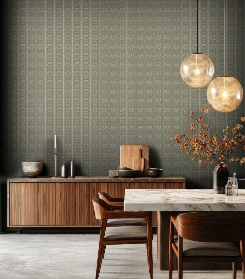 Picture of Sprig Flowers Lines and waves in Green - 1033601-01