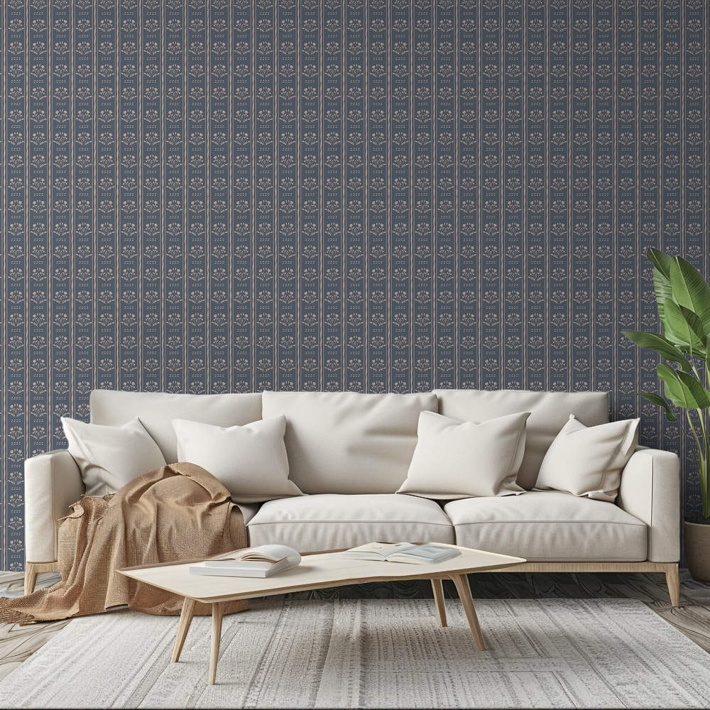 Afbeeldingen van Sprig Flowers Lines and waves in Blue - 1033601-03