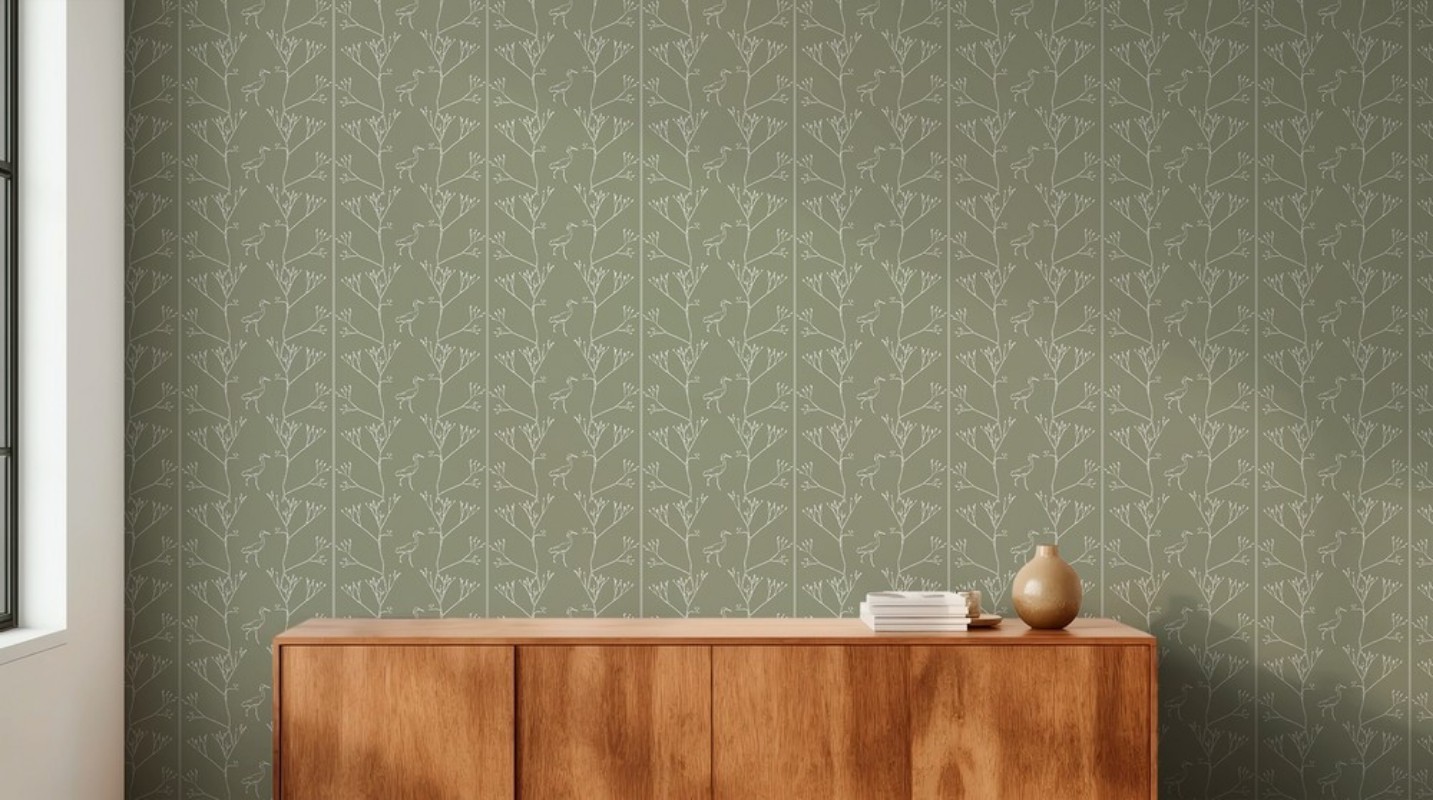 Picture of Twigs and Heron in Olive - 1033801-02