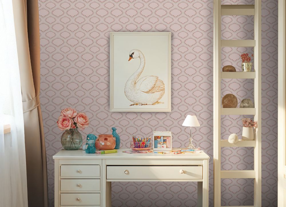 Ogee and Roses in Pink - 1033401-03 wallpaper Wallpassion