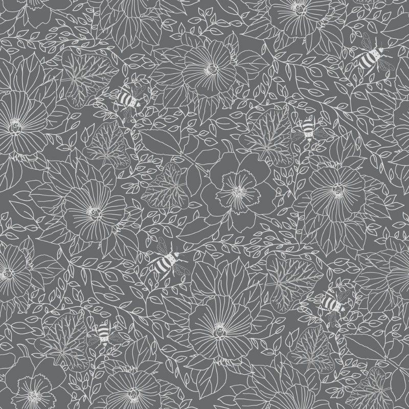Picture of Bees and Flowers in Dark Grey - 1032001-04