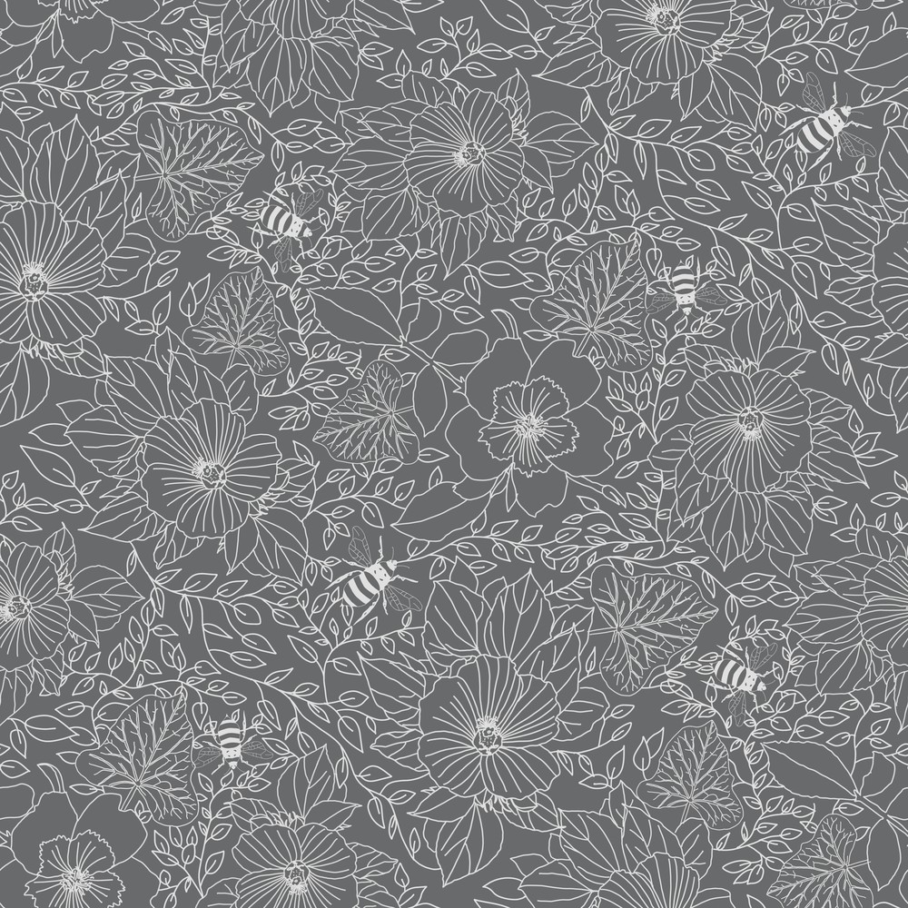 Picture of Bees and Flowers in Dark Grey - 1032001-04