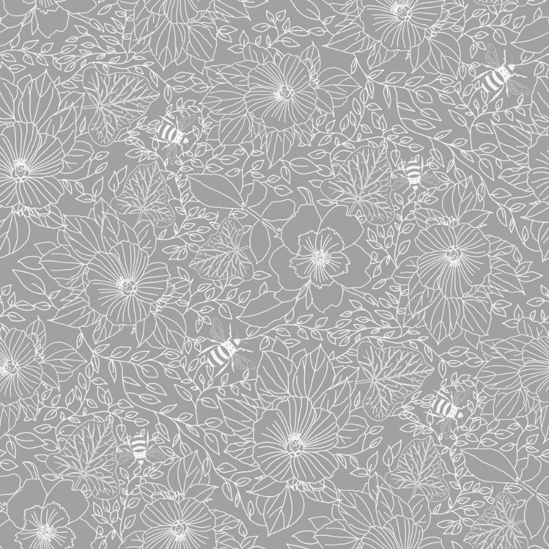 Picture of Bees and Flowers in Grey - 1032001-05