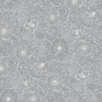 Picture of Bees and Flowers in Grey - 1032001-05