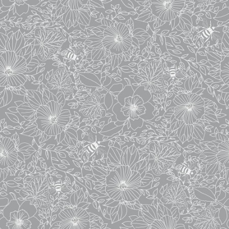 Picture of Bees and Flowers in Grey - 1032001-05