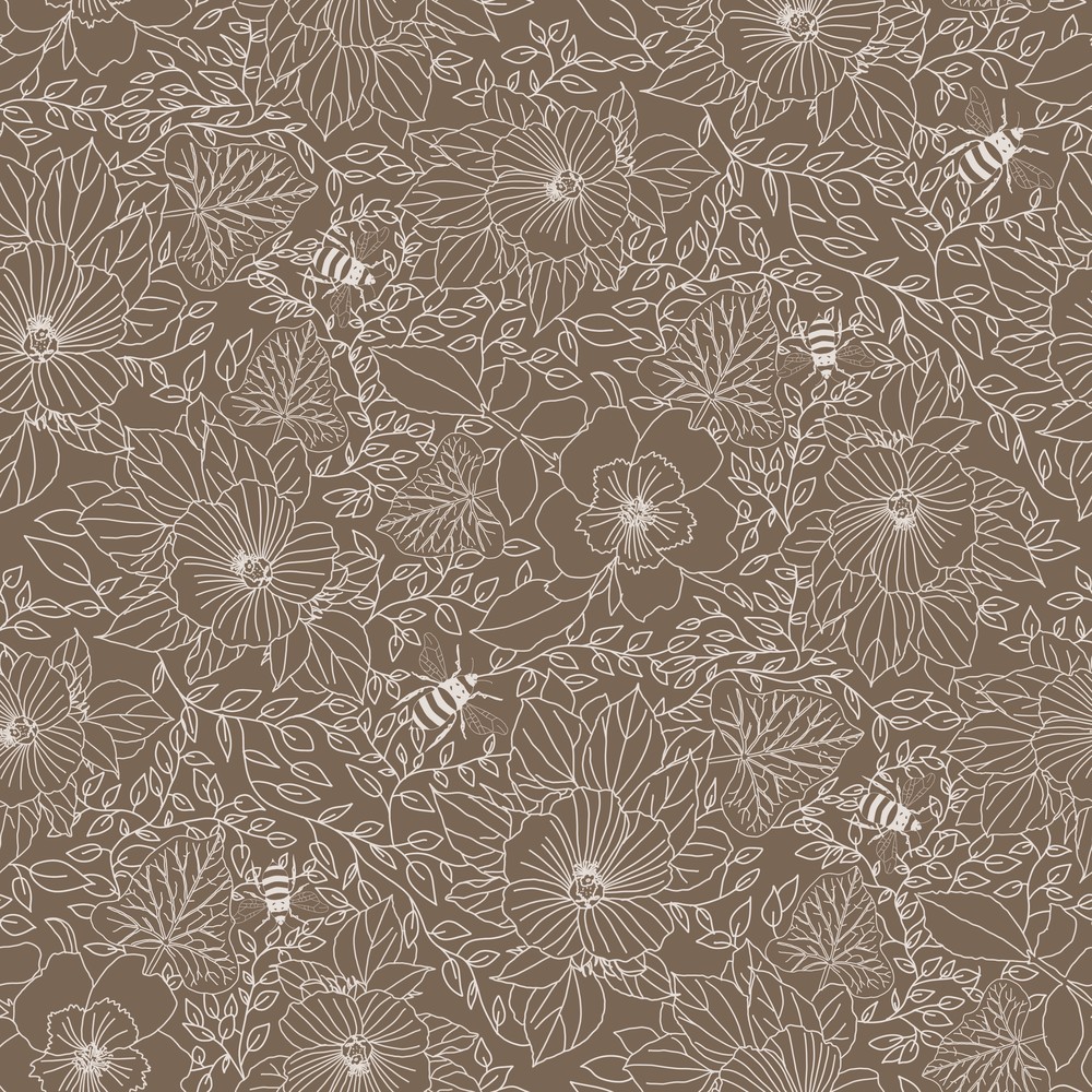 Picture of Bees and Flowers in Brown - 1032001-07