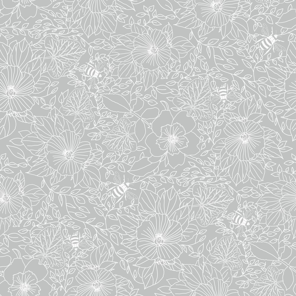 Picture of Bees and Flowers in Light Grey - 1032001-09
