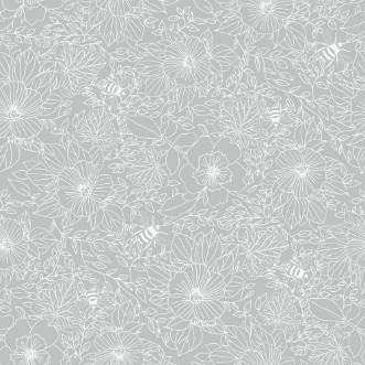 Picture of Bees and Flowers in Light Grey - 1032001-09
