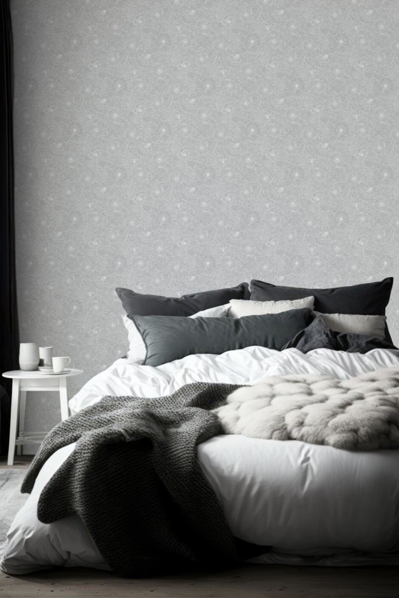 Picture of Bees and Flowers in Light Grey - 1032001-09